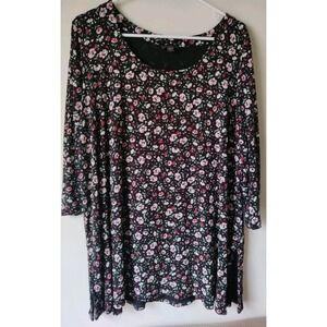 J.Jill‎ Wearever Collection Floral Print Tunic Top Black/Red Long Sleeve Size XL